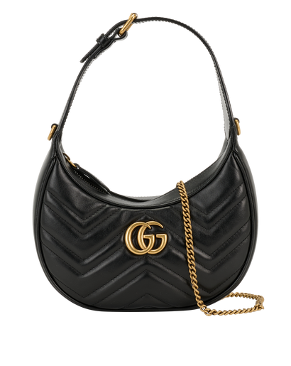 GG Marmont Half-moon Mini Bag, &pound;750, Handbags, Black, Leather, Front view